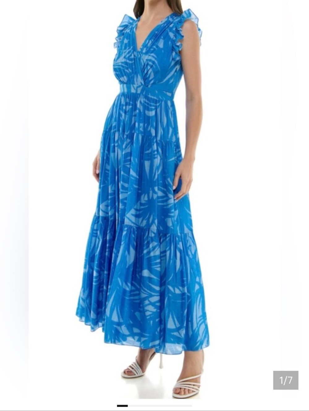 Taylor Vibrant Blue Printed Tiered Maxi Skirt